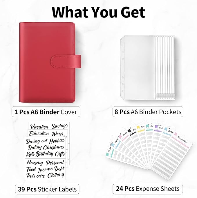 Sooez Budget Binder with Zipper Cash Envelopes & Expense Sheets for Budgeting and Saving Money, Money Organizer for Cash with Category Labels, Money Saving Binder Cash Wallet Envelope