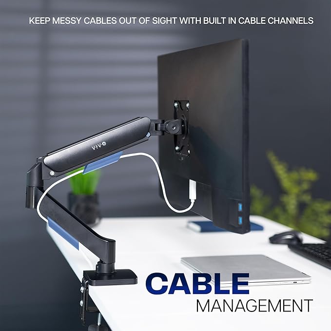VIVO Single Monitor Stand, Fully Adjustable Arm for 17 to 32 inch Screen, Mechanical Articulating Desk Mount, Gaming and Office Setups, VESA 75x75, 100x100, Max 19.8 lbs, Classic, Black, STAND-V001O
