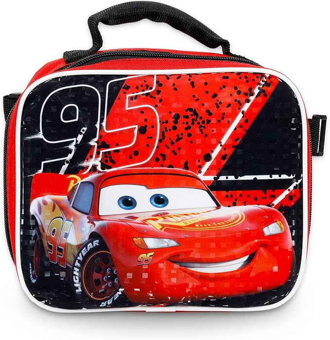 Disney Cars Backpack with Lunch Box Set - Bundle with 16'' Lightning McQueen Backpack, Lunch Bag, Water Bottle, Stickers, More | Disney Cars School Bag for Boys, Kids