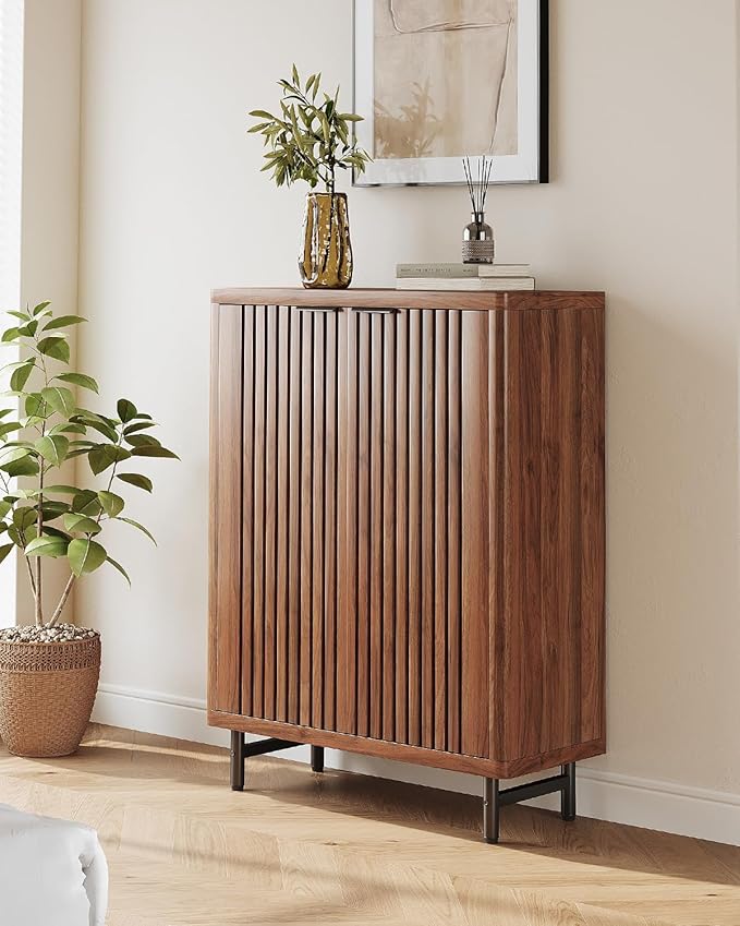 LITTLE TREE 6-Tier Shoe Cabinet with Doors for Up to 24 Pairs, Large Wooden Shoes Cabinet with Adjustable Shelves, Retro Freestanding Shoe Organizer for Entryway, Hallway, Brown