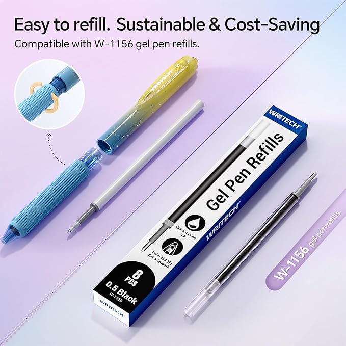 WRITECH Gel Pens Fine Point: 1.0mm Black Ink Retractable 4ct Smooth Writing with Aesthetic Gradient Color Barrel for Journaling Note Taking Silent Click No Smear Nebula Pen Set