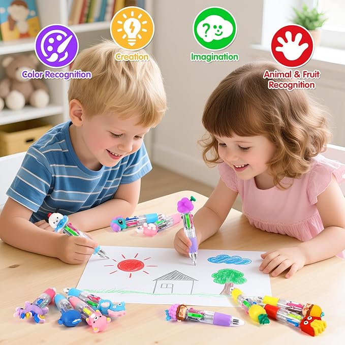 arscniek 100Pcs Multicolor Pen in One, 4-in-1 0.5mm Fine Point Cute Pens, Fun Kawaii Ballpoint Pen for Children's Party Favors, Classroom Prizes, Teacher School Supplies, Bulk Gifts for Students