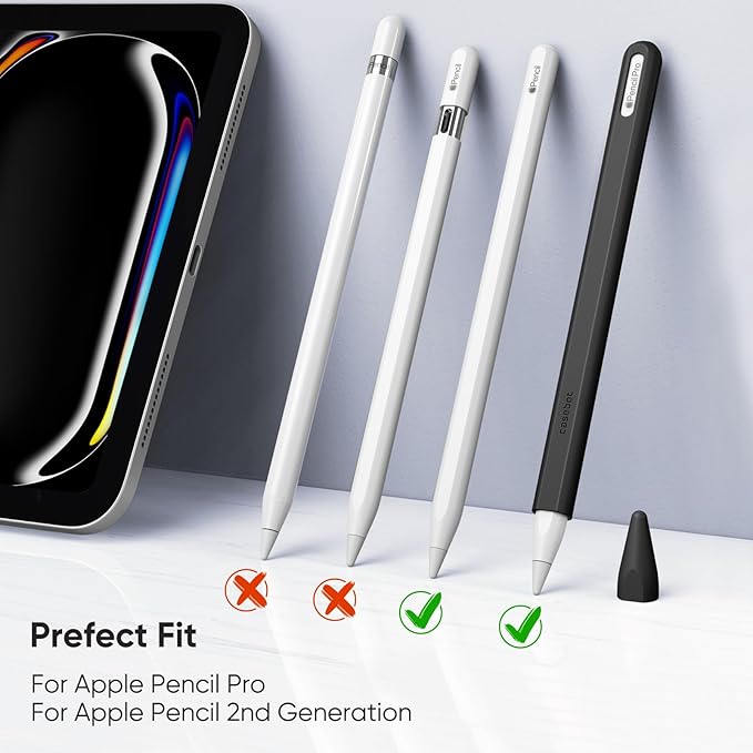 Fintie Silicone Sleeve for Apple Pencil Pro & Apple Pencil 2nd Generation, Light Pen Skin Case Cover Soft Protective Grip Holder with 2 Nib Covers Accessories, Black