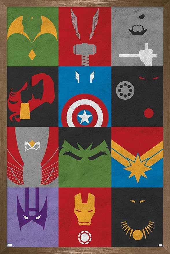 Trends International Marvel Comics - Avengers - Minimalist Grid Wall Poster, 22.375" x 34", Bronze Framed Version