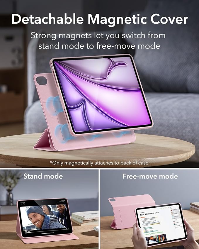 ESR for iPad Air 13 Inch Case M4/M3/M2 (2026/2025/2024) with Pencil Holder, Removable Magnetic Cover, Vertical Stand, Fully Supports Pencil Pro and Pencil(USB-C), Rebound 360 Series, Pink