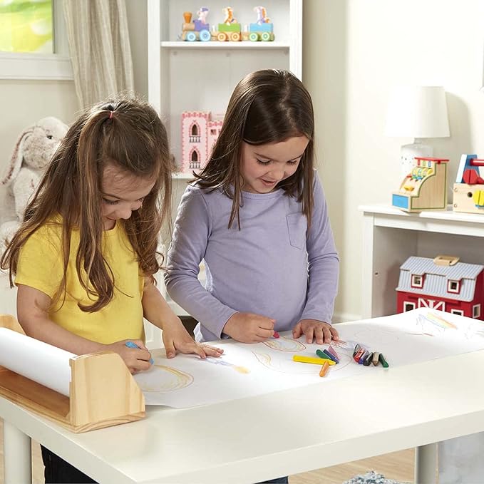 Melissa & Doug Wooden Tabletop Paper Roll Dispenser With White Bond Paper (12 inches x 75 feet) Drawing For Kids Art, Craft Roll For Kids
