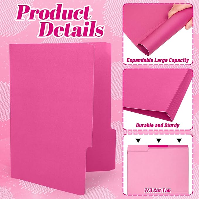 Whaline 24 Pack Hot Pink File Folders Letter Size 4 Colors Gradient Pink File Pockets with 1/3 Cut Tab for Home Office Classroom Supplies, 8.9 x 11.6 Inch