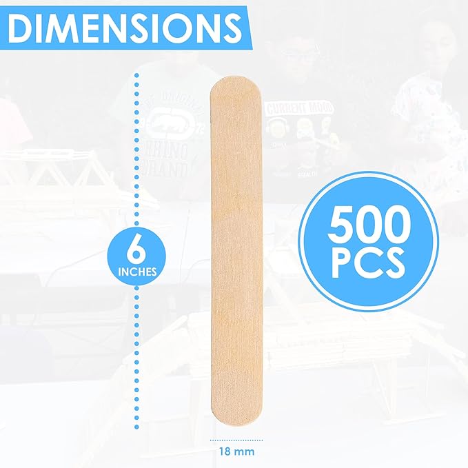 Darice 500 Pcs Popsicle Sticks for Crafts, 6" Natural Color Wooden Craft and Waxing Sticks - Classroom Supplies, STEM DIY Art, Ages 3+