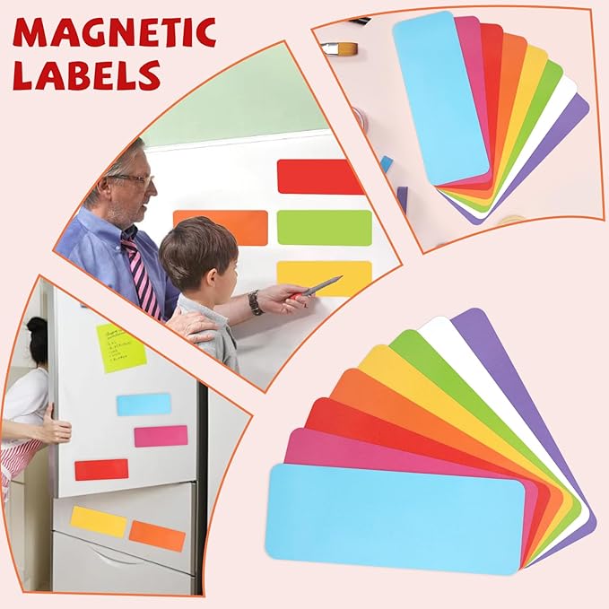 72 Pcs Dry Erase Magnetic Labels, 3.2 x 1.2 Reusable Writable Magnetic Name Tags Magnetic Label Stickers for Whiteboard, Refrigerator, Locker Classroom Office Home (8 Colors)