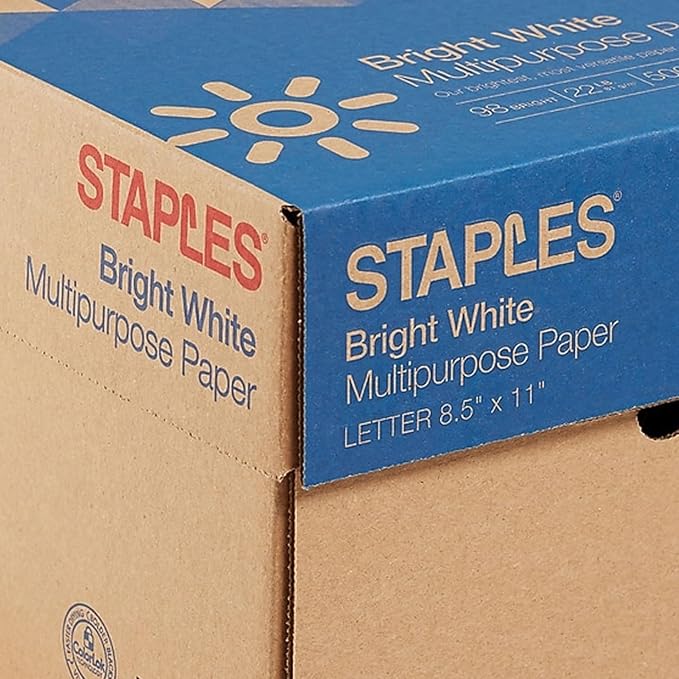 Staples 8.5-Inch x 11-Inch Multipurpose Paper 22 lbs 98 Brightness 500/RM 10 RM/CT