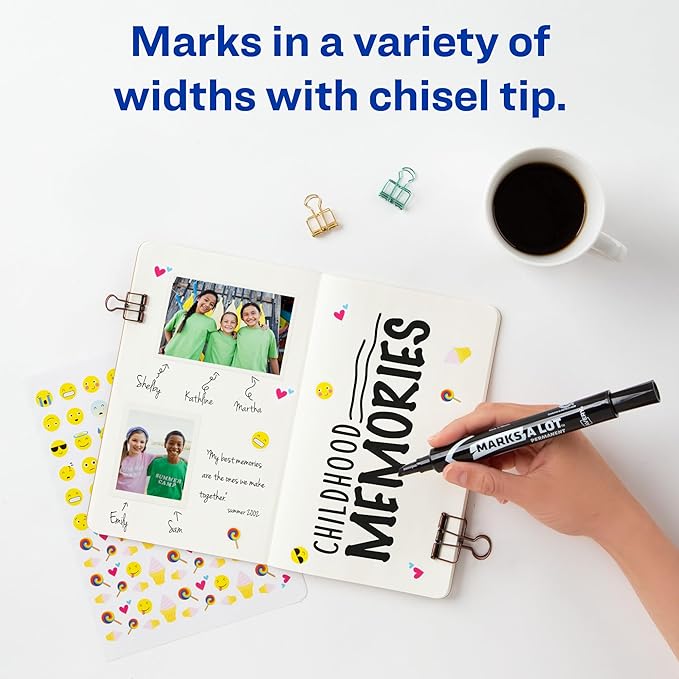 Avery Marks-A-Lot Permanent Markers, Large Desk-Style Size, Chisel Tip, Water and Wear Resistant, 12 Black Markers (98028)