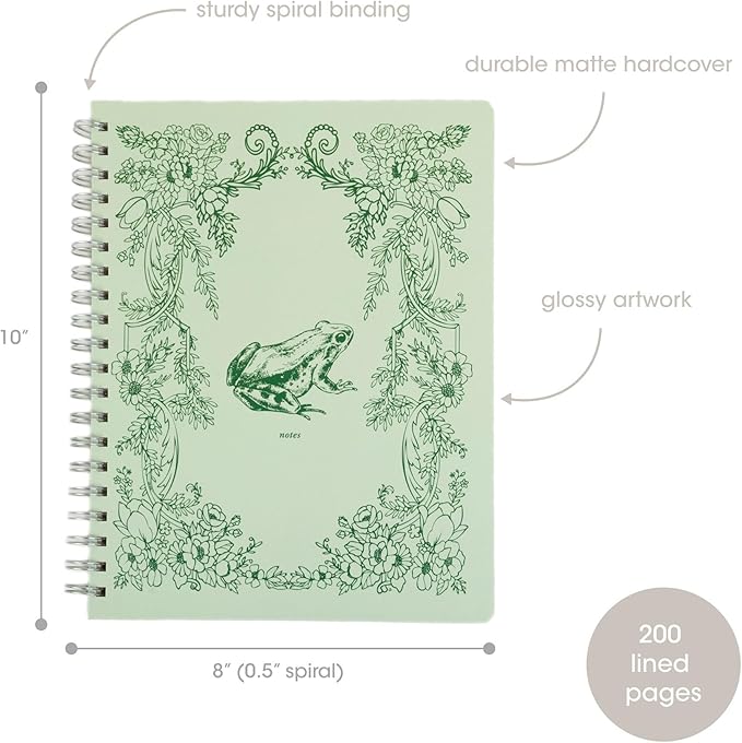 Pearhead Spiral Hardcover Notebook 8x10 – Frog Toile College-Ruled Writing Journal with 200 Lined Pages, Perforated Paper for School, Work & Notes
