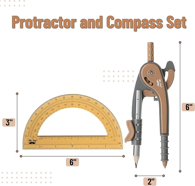 Mr. Pen- Compass and Protractor Set, Math Compass for Geometry and Drawing