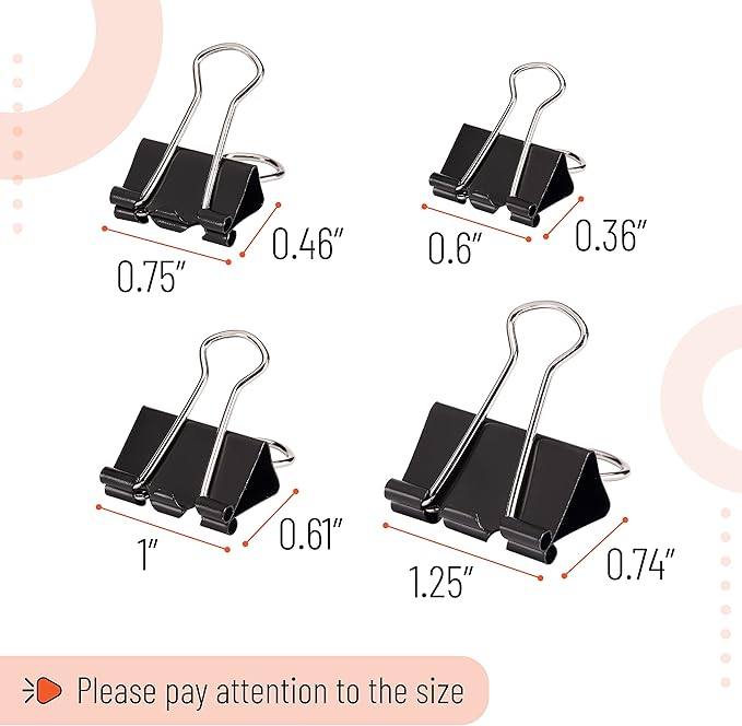 Mr. Pen- Binder Clips, 100 pcs, Assorted Sizes, Black Binder Paper Clips, Bulk Paper Clamps for Office Supplies, Home, School, Business, Document Organizing