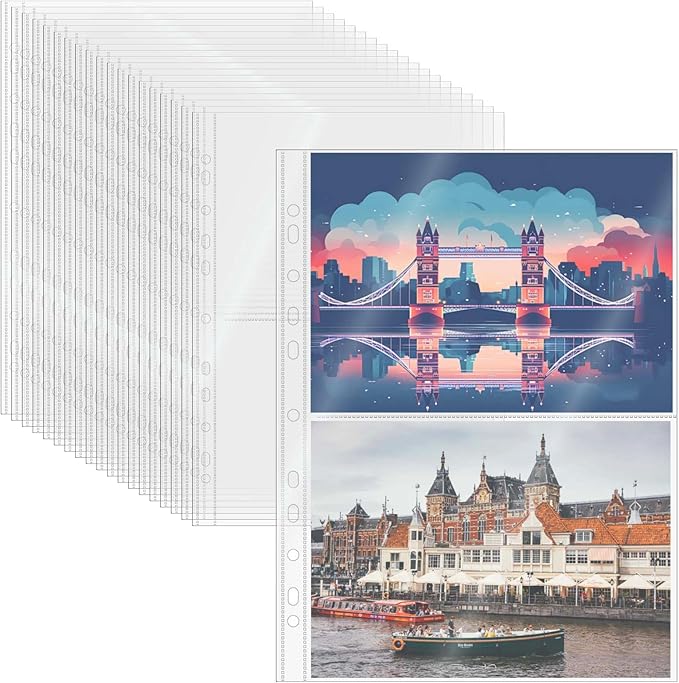 Mogoostry A4 Clear Sheet Protectors 2 Pocket Binder Sleeves 20 Sheets 11 Holes Side Open Photo Album Refill Page Protector