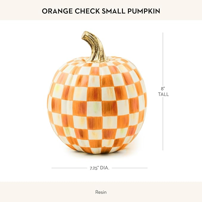 MACKENZIE-CHILDS Small Pumpkin, Resin Halloween Home Decor, Orange-and-White Orange Check