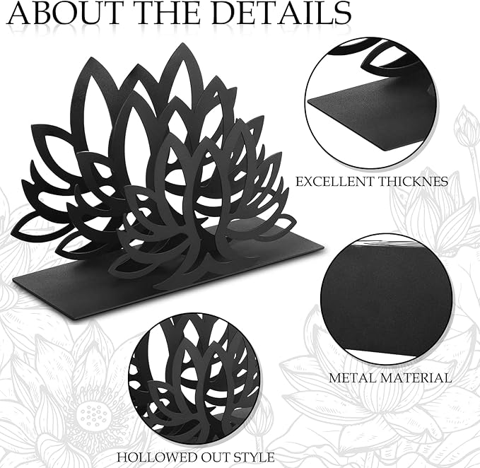 Lotus Desktop Mail Organizer Lotus Shaped Mail Holder Countertop Black Metal File Letter Holder Letter Sorter for Envelope Document Paper Book Magazine Storage Office Home