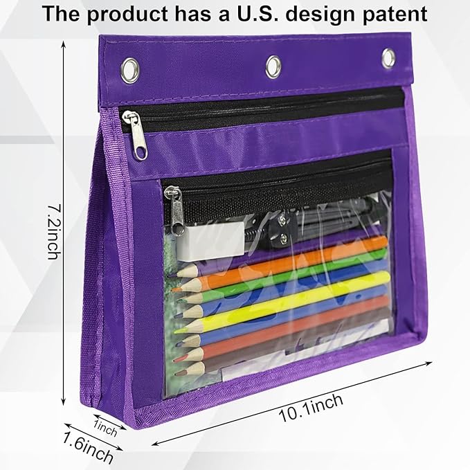 YoeeJob 6 Pack 1 Inch Expandable Zipper Pencil Pouches with Clear Window for 3 Ring Binder, Suitable for School & Office(Purple)