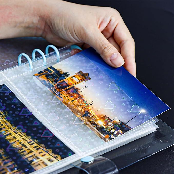A5 Photocard Sleeves 20pcs Frosted Sheet Protectors 5.2'' x 3.7'' 2 Pocket Picture Card Insets Love Flashing Clear PP Photo Album Refill Pages for 6 Ring Binder (Love Flashing, A5-2Pocket)