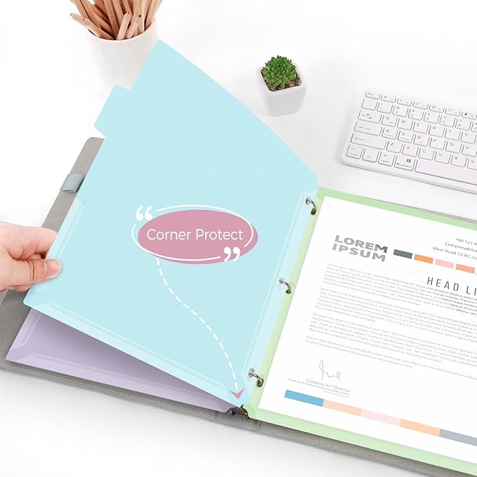SKYDUE Binder Dividers with Tabs and Pockets – 2 Sets of 10-Pack for 3-Ring Binders, Writable Tabs, Durable & Tear-Resistant, Pink