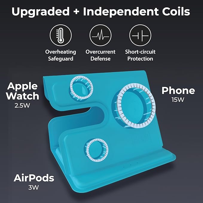 BLACK+DECKER 3 in 1 Charging Station for Apple Multiple Devices, Wireless Foldable Travel Charger for Multiple Devices iPhone 17 16 15 14 13 Pro Max Plus Apple Watch Series/AirPods (Loch Ness)