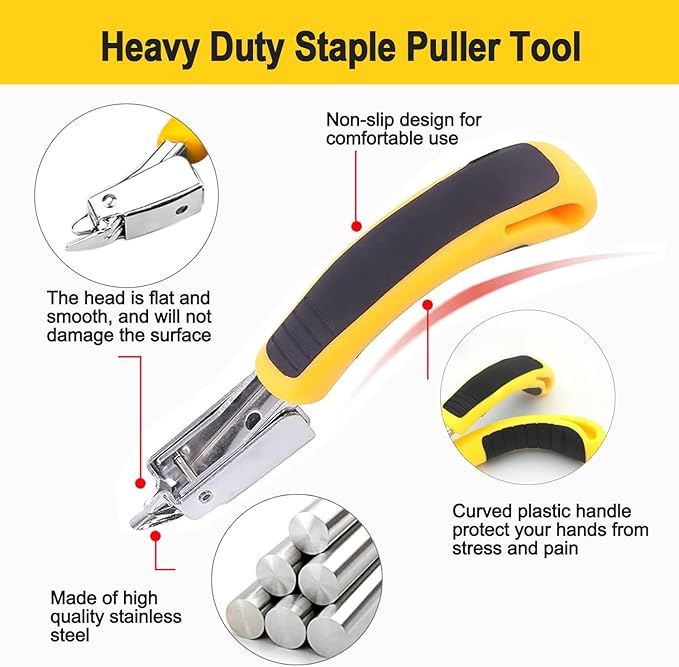 3Pcs Staple Remover, Heavy Duty Upholstery Staple Puller Tool with Ergonomic Handle, Tack Puller Tool, Nail Puller and Carpet Remover for Removing All Kinds of Staples