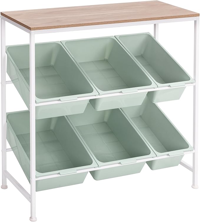 Seville Classics Utility Organizer Storage Cart, for Home Office, School, Classroom, Scrapbook, Hobby, Craft, 6 Bin, White/Green