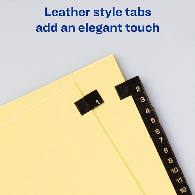 Avery Gold Reinforced Leather Tab Dividers, 31-Tab, 1-31, Letter Size, Black, 31 per Set (11352)