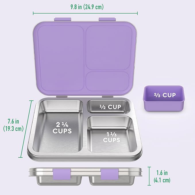 Bentgo Kids Stainless Steel Prints Leak-Resistant Lunch Box - 3-Compartments with Bonus Silicone Container, Durable, Eco-Friendly, Dishwasher Safe, BPA-Free, Ideal for School, Ages 3+ (Unicorn)