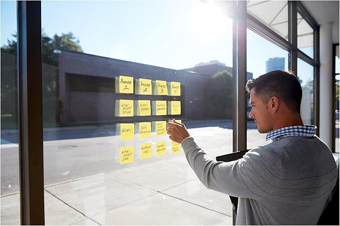 Post-it 100% Recycled Paper Super Sticky Notes, Canary Yellow, 3 in. x 3 in., 24 Sticky Note Pads, 70 Sheets per Pad, New Year Organization or Second Semester School Supplies