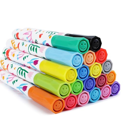 Amazon Basics Washable Markers for Kids, Fine Tip Assorted Colors, Non-Toxic Drawing and Coloring School Supplies Set, Pack of 24