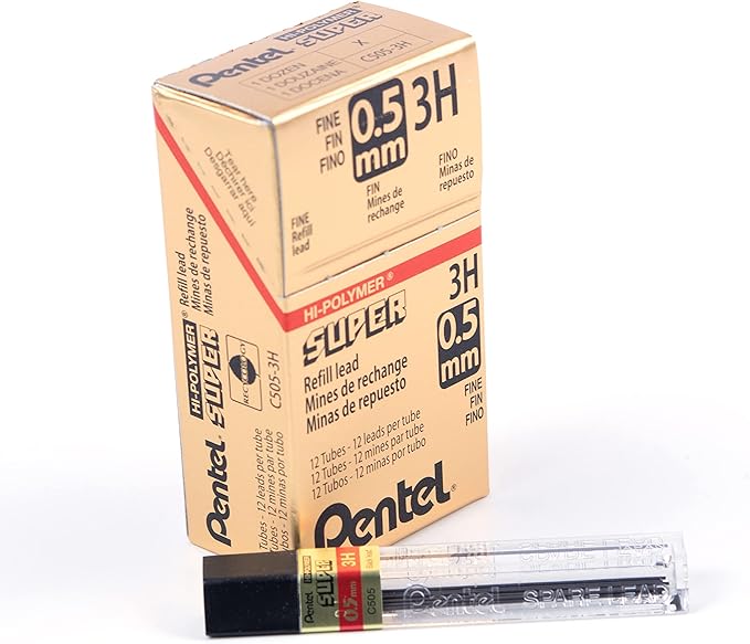 Pentel Super Hi-Polymer Lead Refill, 0.5mm, Fine, 3H, 144 Pieces of Lead (C505-3H)