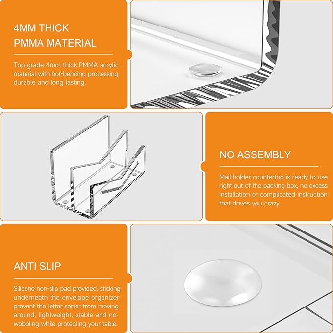 Beego Envelope and Mail Organizer Countertop - 2 Compartments Clear Acrylic Desk Organizer Letter Holder Desktop File Sorter Bill Document Folder Rack for Office, Home, School Desk Organization