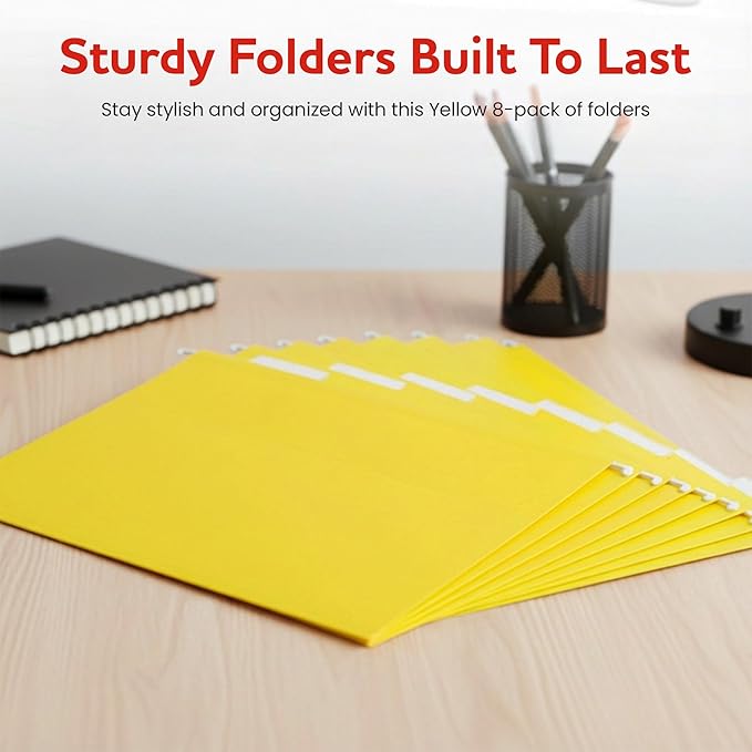 Yellow Hanging File Folders – 8 Pack, Letter Size File Organization Folders for Home, Office, School & Filing Cabinets