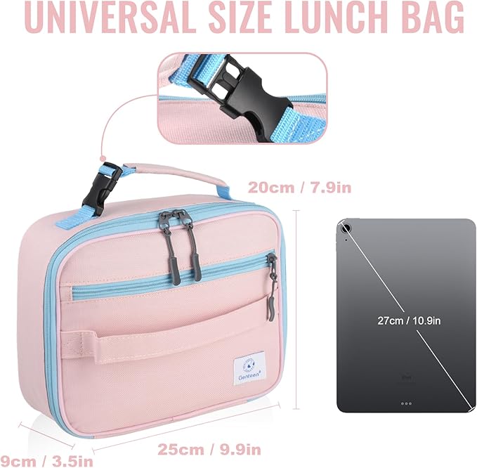Genteen Lunch Box Kids,Insulated Lunch Bag Kids Girls,Soft Bag Small Cooler Back to School Thermal Meal Tote Kit Lunch Box for School,Work,Outdoor (Pink)