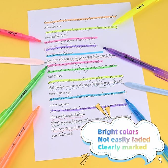 Highlighters Assorted Colors and 2 Pcs 3 in 1 Multicolor Gel Pens 6 Colors Ink, Chisel Tip Colored Highlighters Bulk, No bleed, Qucik Dry, Perfect for Class, School 20 Pack