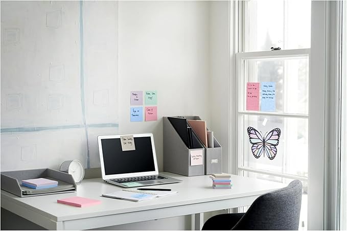 Post-it 100% Recycled Paper Super Sticky Notes, 3 in. x 3 in., 12 Pads, 70 Sheets per Pad, Wanderlust Pastels, New Year Organization or Second Semester School Supplies