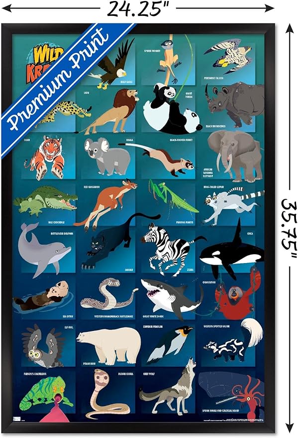 Wild Kratts - Grid Wall Poster, 34L" x 22.4W", Black Framed Version