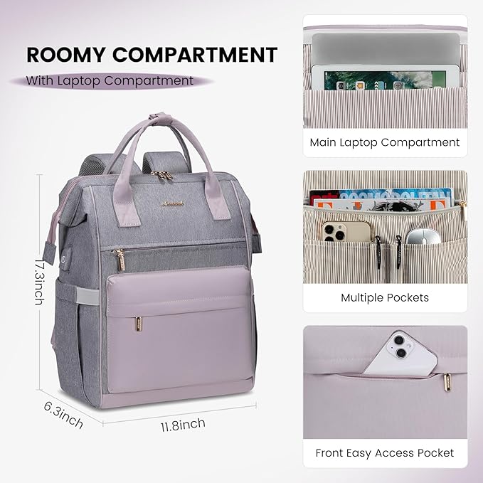 LOVEVOOK Laptop Backpack for Women,15.6 Inch Work Teacher Nurse Bag,Business Computer Backpack Purse with USB Port,Stylish Casual Daypack for Travel