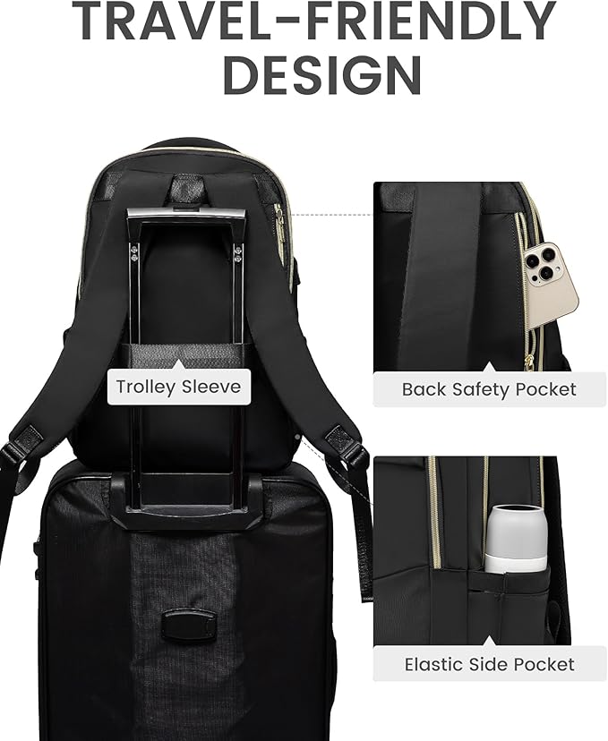 LOVEVOOK Laptop Backpack for Women, 17 Inch Black Business Travel Backpacks with USB Port, Water Resistant Work Teacher Computer Bag, Stylish Daypack