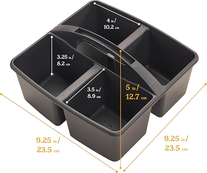 ECR4Kids 4-Compartment Medium Plastic Caddy, Multipurpose Organization, Black, 6-Pack