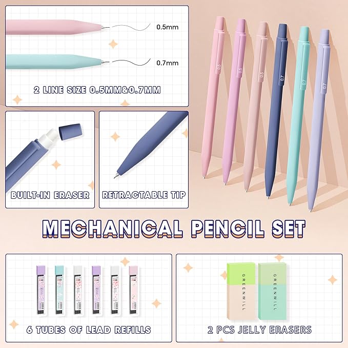 61 PCS Aesthetic School Supplies with Pen Case,12 Pastel Highlighters,5 Black Ink Gel Pens, 6 Mechanical Pencils 0.5 & 0.7mm,Sticky Note Index Tab and So on for Students Stationary College Essentials