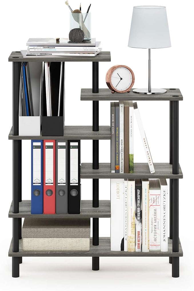 Furinno Turn-N-Tube 6-Tier Accent Display Rack, French Oak Grey/Black