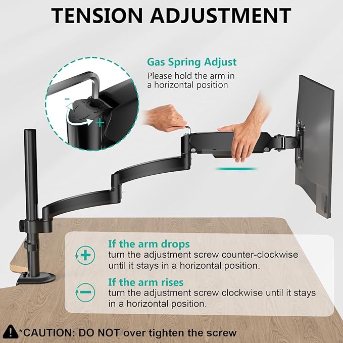 WALI Single Long Monitor Arm - up to 32 inch Computer Monitor Arm Desk Mount, Hold up to 19.8lbs, Extra Long Adjustable Stand, Full Motion Tall Arm, VESA 75/100mm, (GSDM001L)