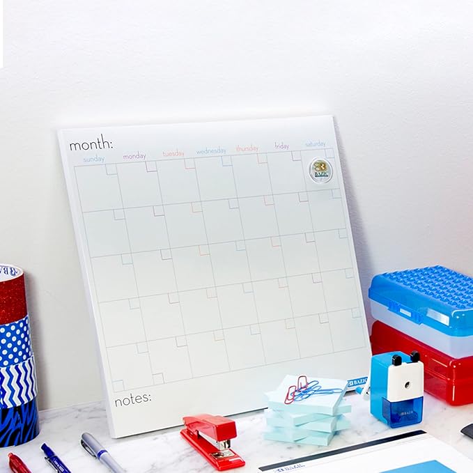 BAZIC Products Magnetic Dry Erase Calendar Board Tile + Markers & Magnets, 14" X 14" Calendar Whiteboard for Office Schedule Planner, 12-Pack