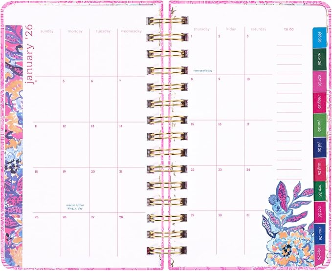 Lilly Pulitzer Medium Planner August 2025 - December 2026, Weekly Agenda & Monthly Calendar, Stickers, Pockets, Spiral Binding, 5" x 8.25" (Palm Beach Playground)