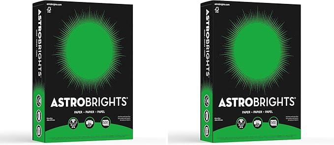 Neenah Astrobrights Color Paper, 8.5” x 11”, 24 lb/89 GSM, Gamma Green, 500 Sheets (21548) (Pack of 2)