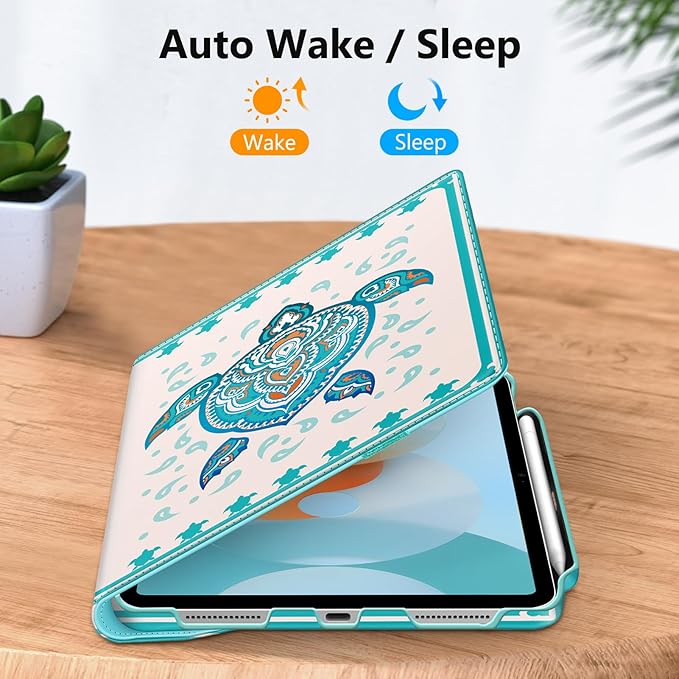Fintie Rotating Case for iPad (A16) 11th Generation 11 Inch (2025), iPad 10th Generation 10.9 Inch (2022) - [Built-in Pencil Holder] 360 Degree Rotating Protective Stand Cover, Green Sea Turtle