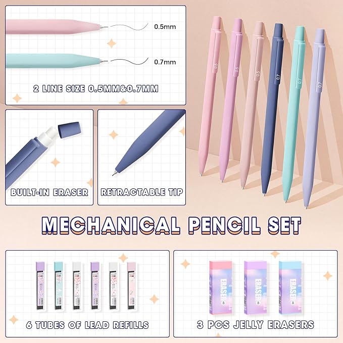 110 PCS Aesthetic School Supplies with Pen Case,12 Pastel Highlighters,5 Black Ink Gel Pens, 6 Mechanical Pencils 0.5 & 0.7mm and So on for Students Stationary College Essentials (Pink-pencilcase)