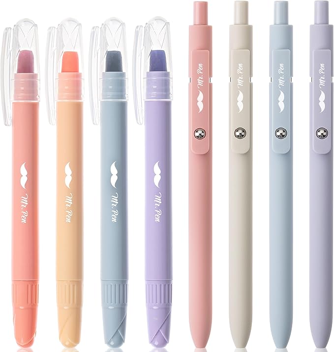Mr. Pen- Gel Highlighters and Pens, 8 Pack, Pastel Barrel, No Bleed Through, Bible Journaling Kit